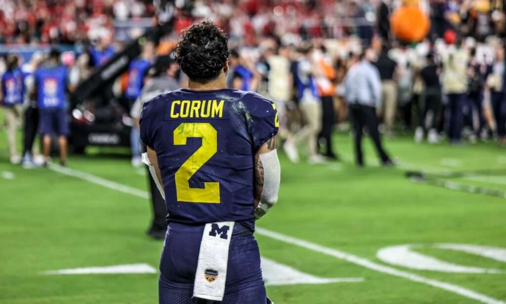 Blake Corum watches Georgia celebrate the 2021 Orange Bowl victory, using it as motivation for the following year.