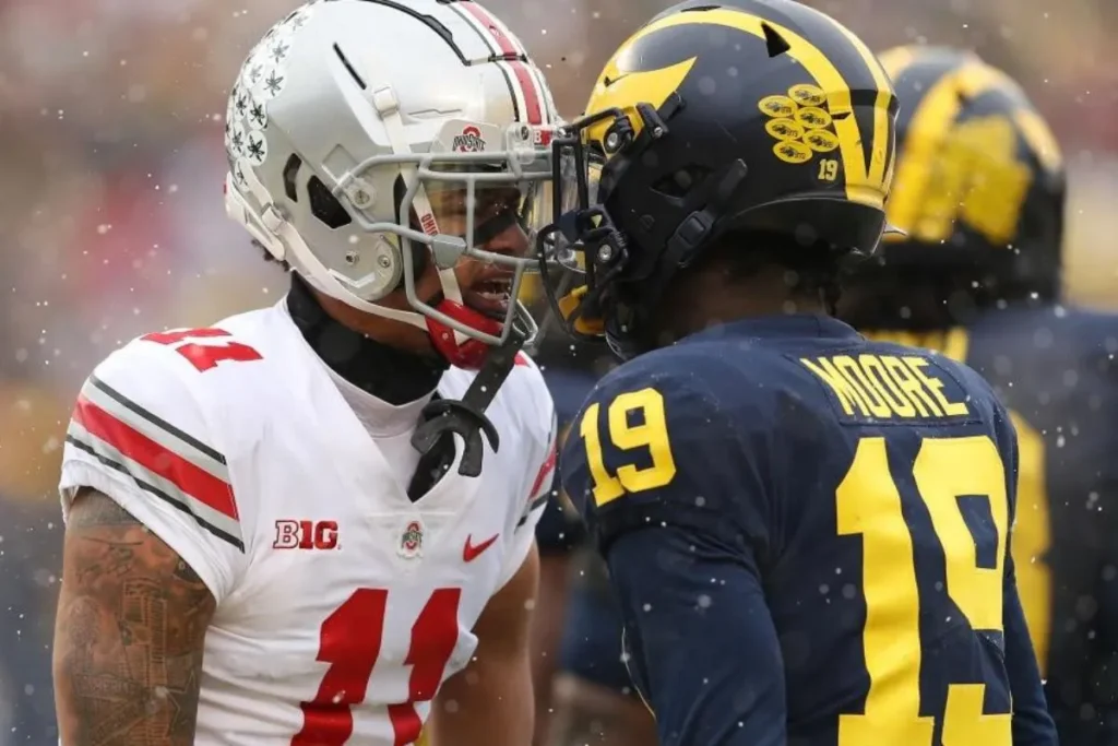 Michigan Safety Rod Moore squares off with Ohio State.