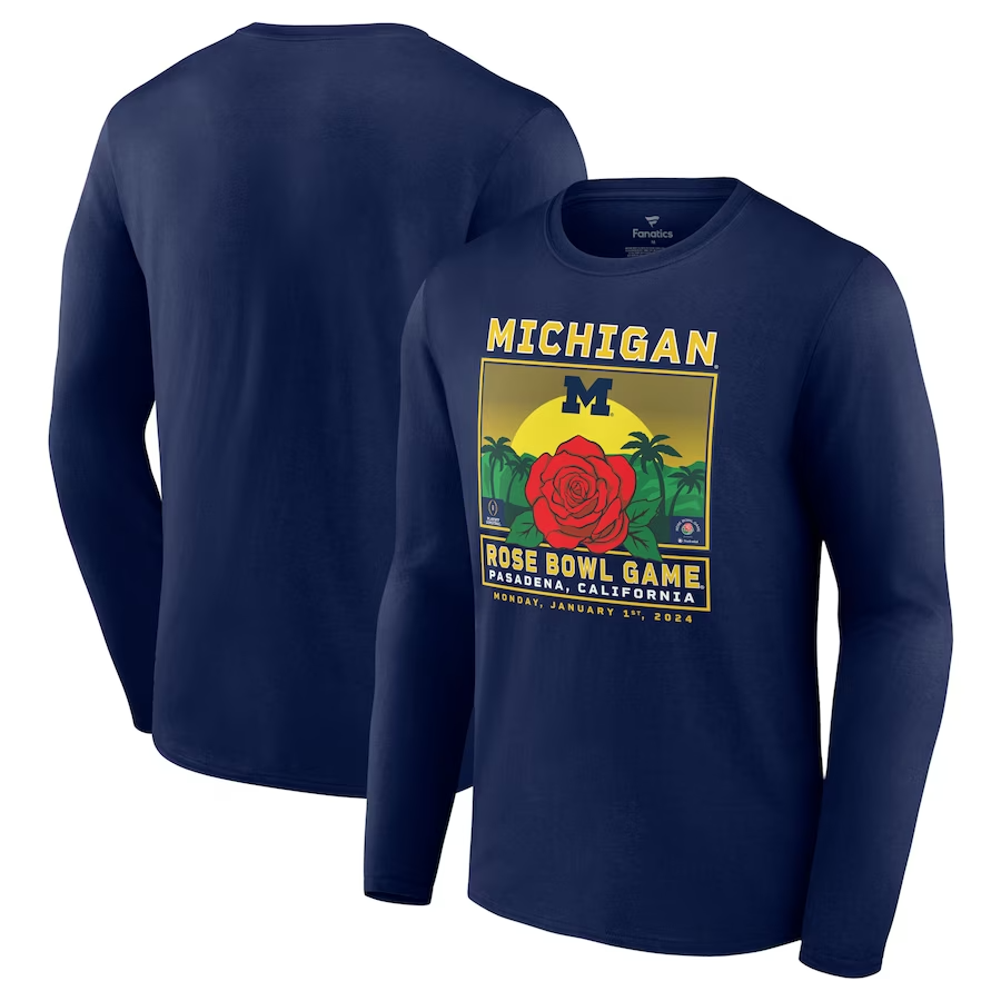 Michigan Wolverines Fanatics Branded College Football Playoff 2024 Rose Bowl Fierce Competitor Long Sleeve T-Shirt - Navy
