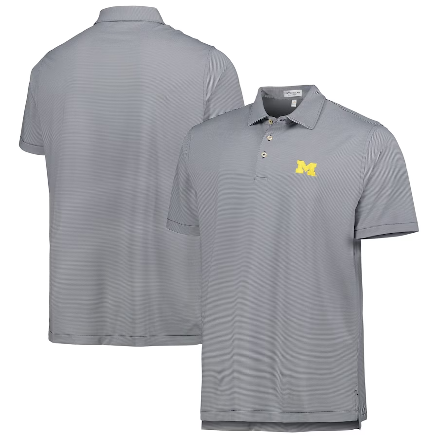 Michigan Wolverines Peter Millar Jubilee Striped Performance Jersey Polo - Navy