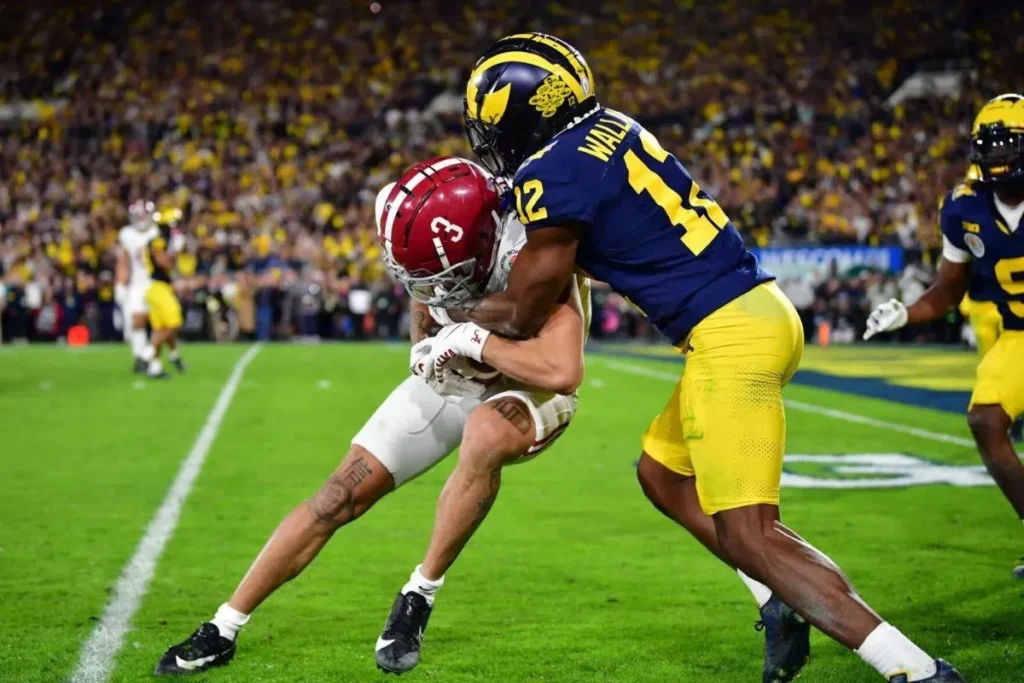 Josh Wallace came up huge for Michigan in the 2024 Rose Bowl against Alabama. Photo: Gary A. Vasquez-USA TODAY Sports