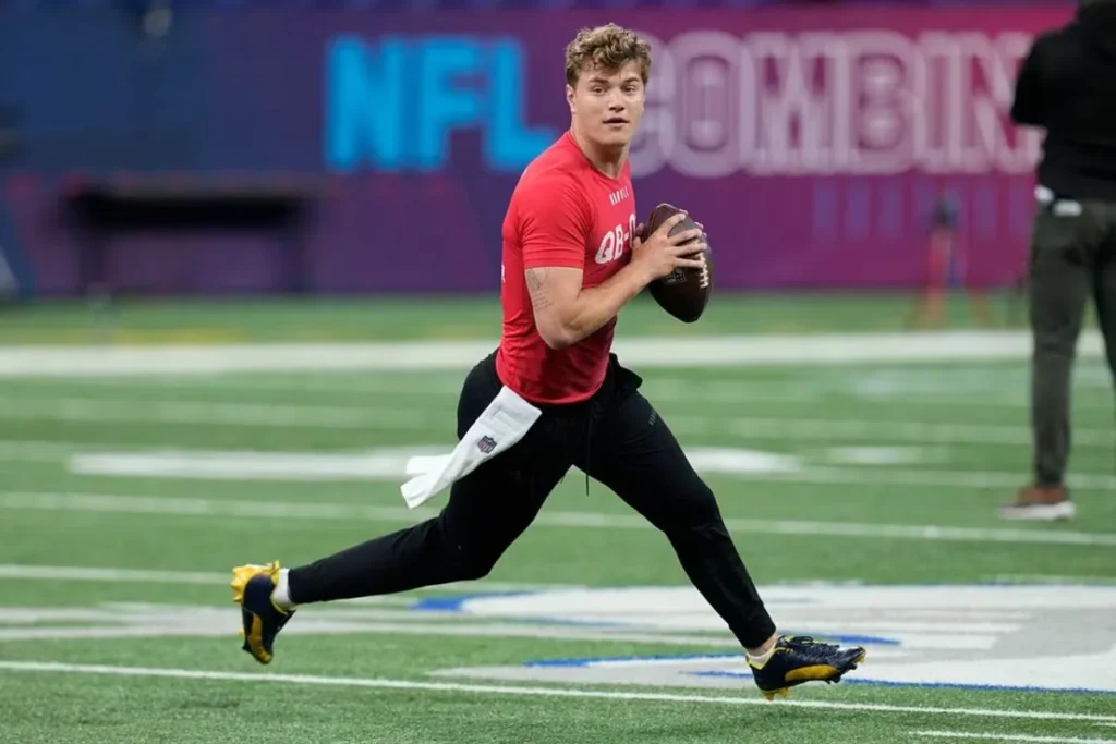 JJ McCarthy participated in throwing drills at the 2024 NFL Draft Combine.